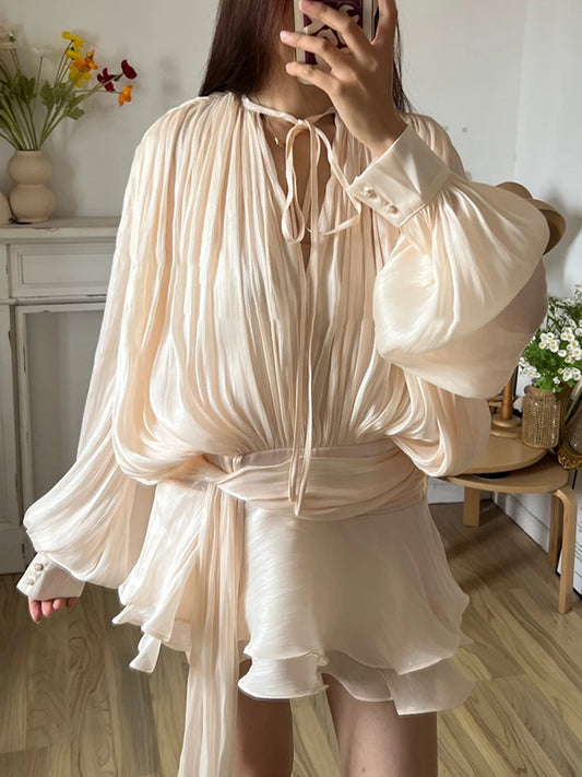 Sweet Lace-Up V-Neck Mini Dress