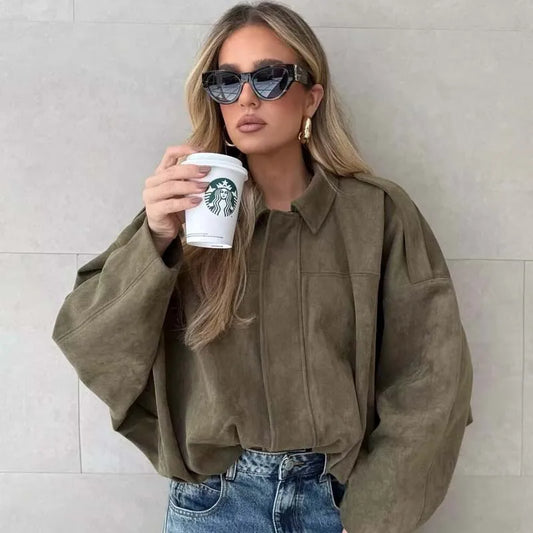 Chic Suede Bomber Jacket